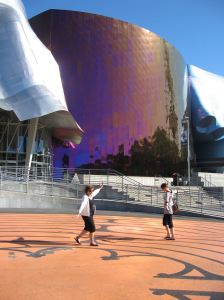 My sister and her daughter walking the labyrinth at Seattle Center in Seattle WA.